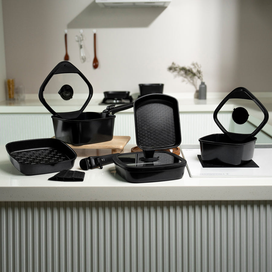 BOOHGLE 13-piece ceramic cookware set in Classic Black